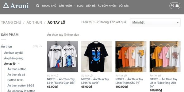 Shop bán áo thun tay lỡ ARUNI