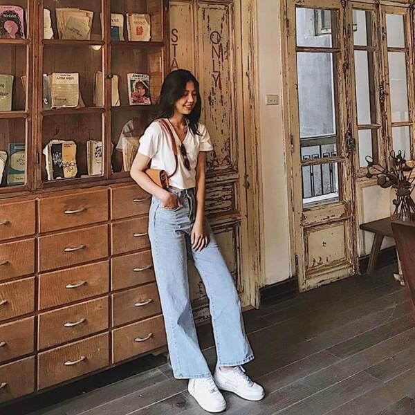 Quần jeans nữ form ống rộng